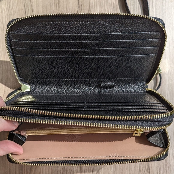 Black Leather RFID Large Long Double Wallet - Picture 4 of 4